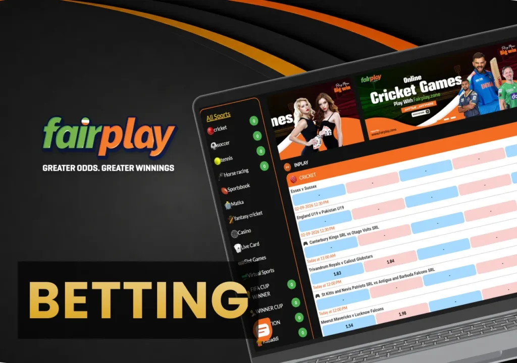 Fairplay sports betting gives players in India easy access to popular events and betting markets.