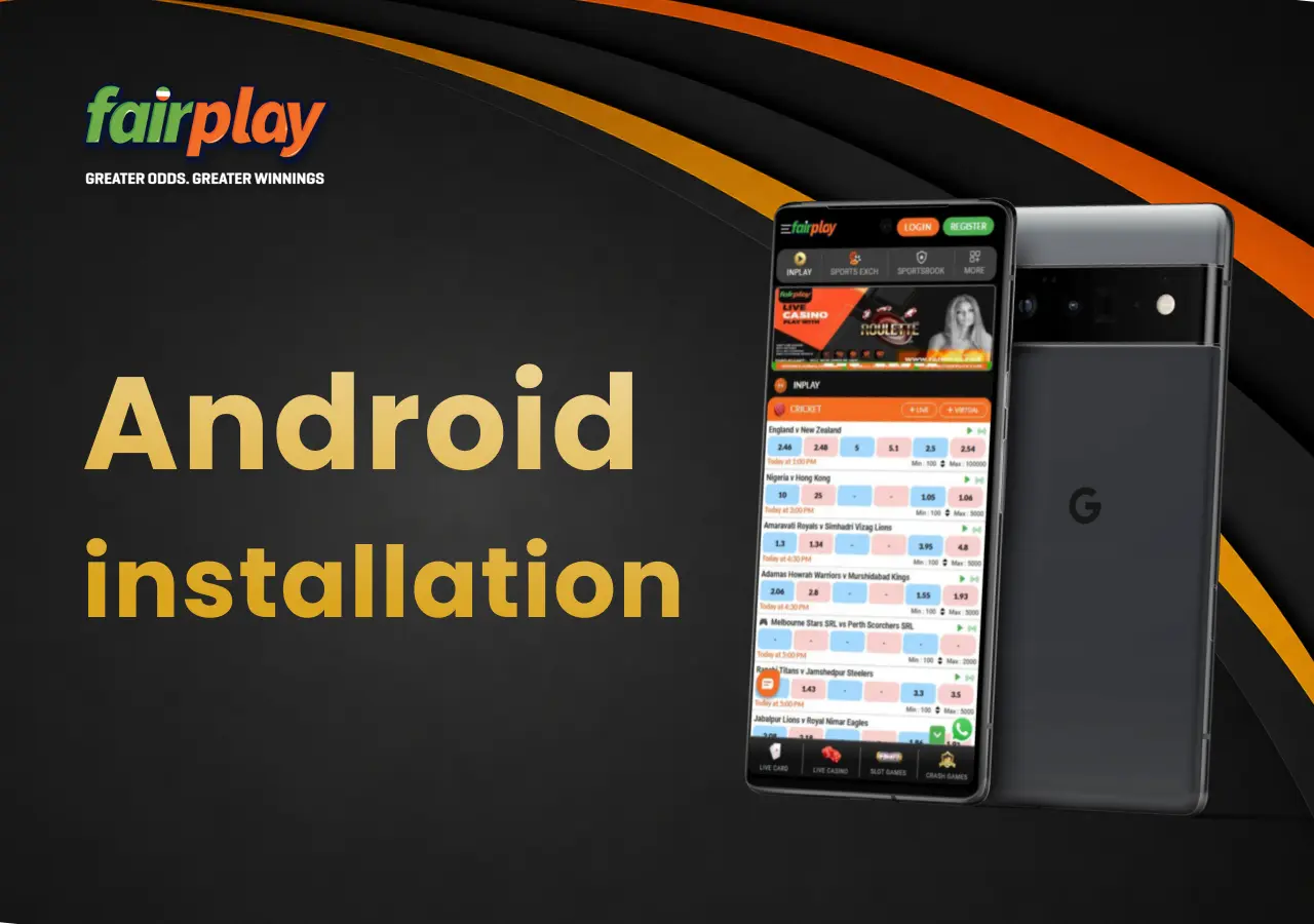 Android installation screen showing the FairPlay homepage once setup is complete.